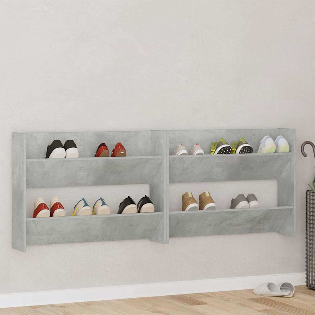 vidaXL Wall Shoe Cabinets 2 pcs Concrete Grey 80x18x60 cm