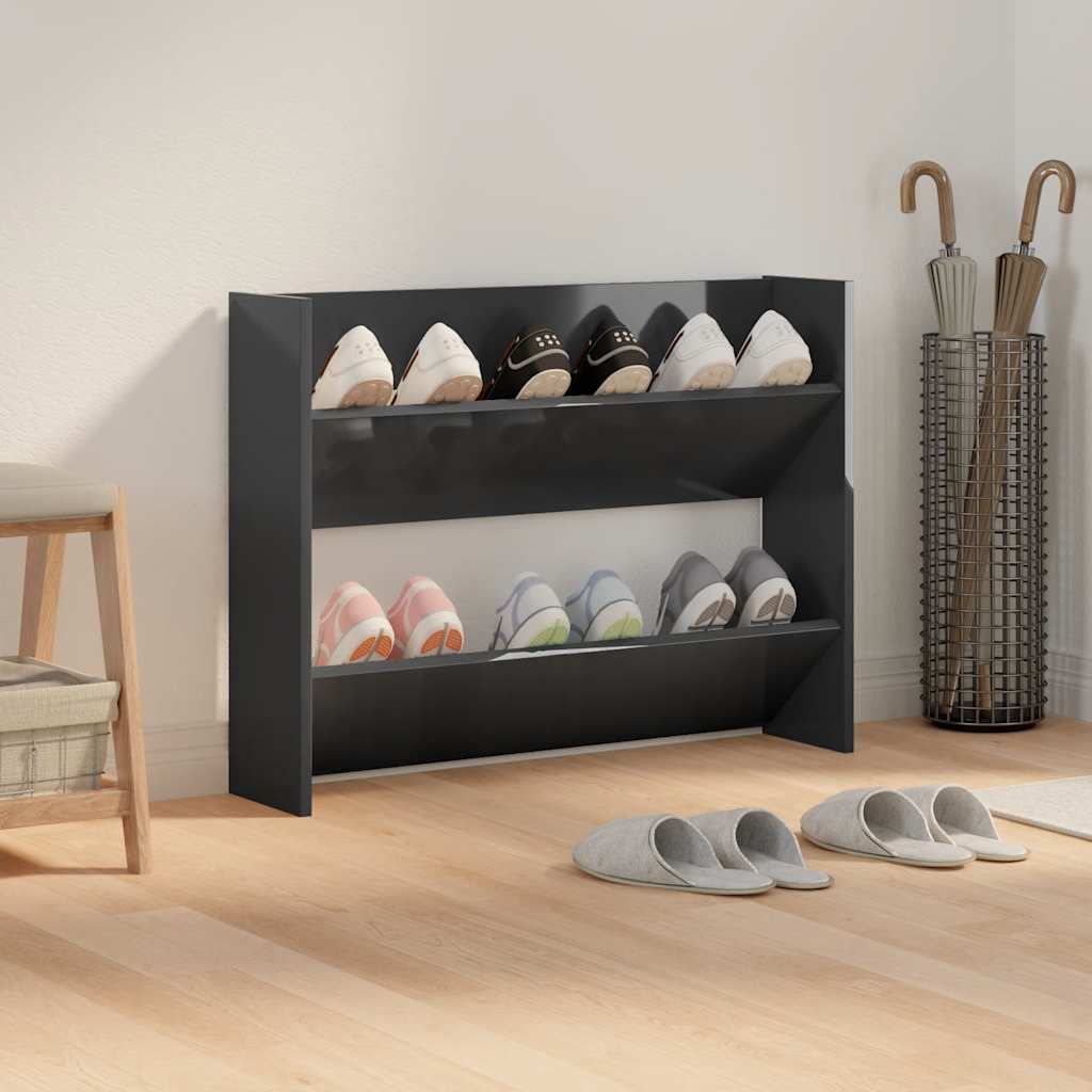 vidaXL Wall Shoe Cabinet High Gloss Black 80x18x60 cm Engineered Wood