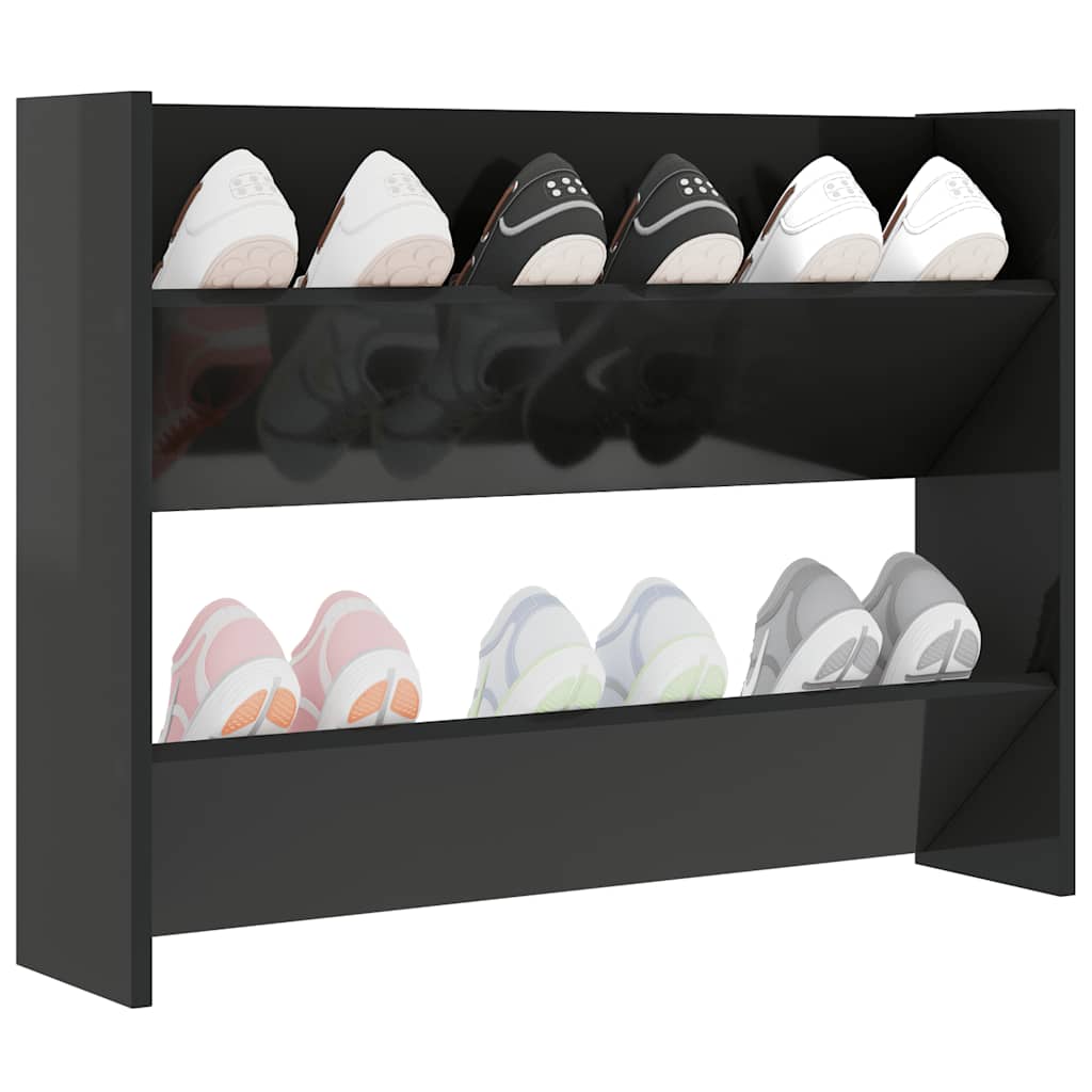 vidaXL Wall Shoe Cabinet High Gloss Black 80x18x60 cm Engineered Wood
