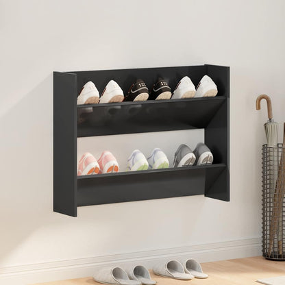vidaXL Wall Shoe Cabinet High Gloss Black 80x18x60 cm Engineered Wood