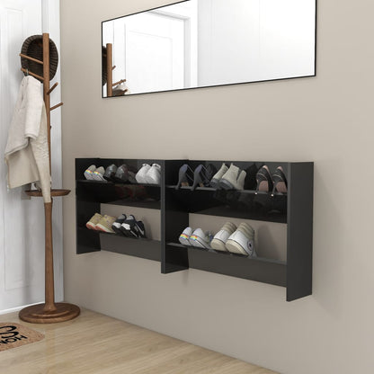 vidaXL Wall Shoe Cabinets 2 pcs High Gloss Black 80x18x60 cm Engineered Wood