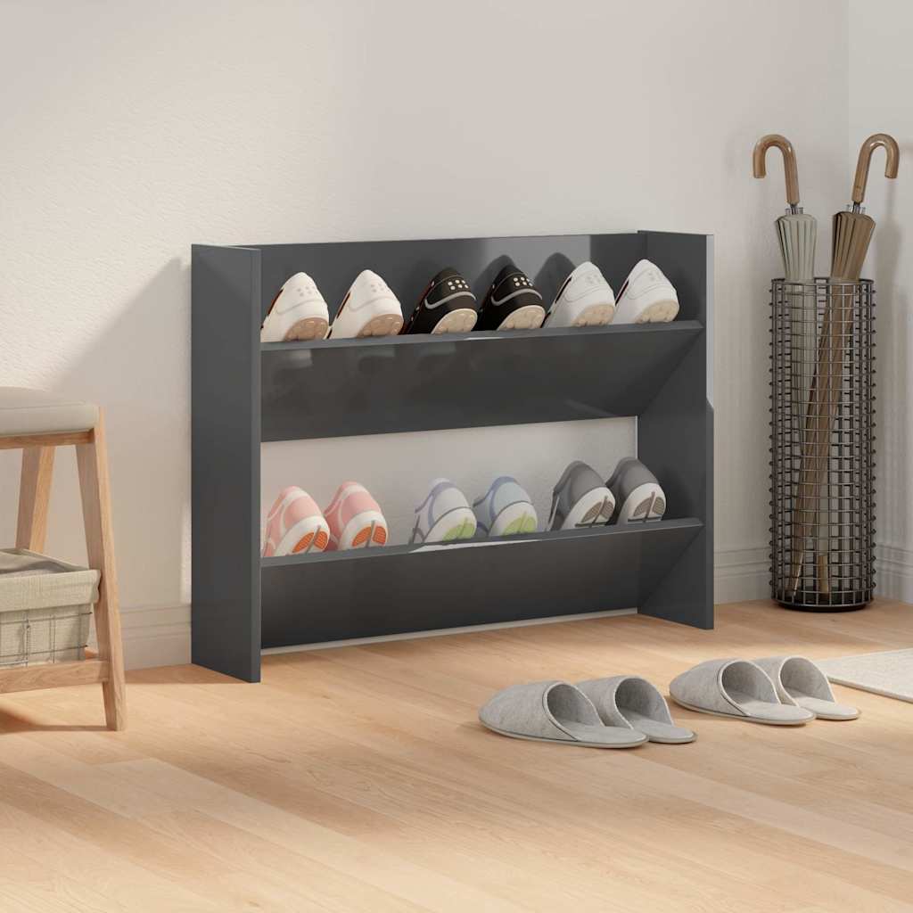 vidaXL Wall Shoe Cabinet High Gloss Grey 80x18x60 cm Engineered Wood