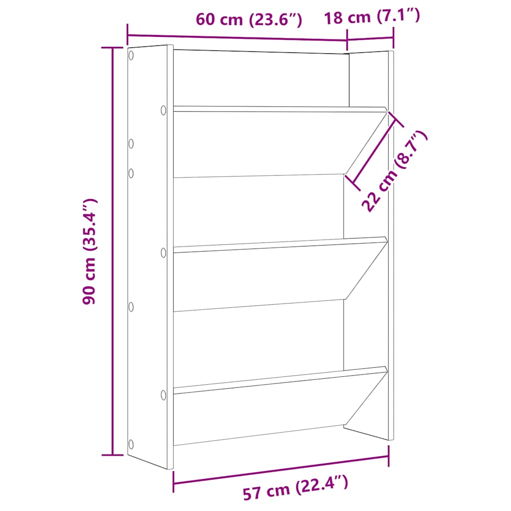 vidaXL Wall Shoe Cabinet White 60x18x90 cm Engineered Wood