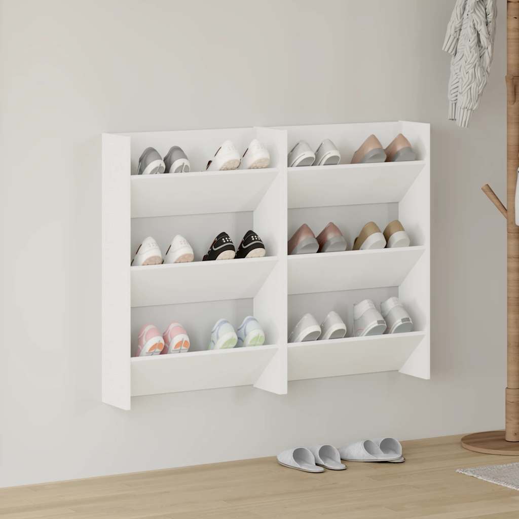 vidaXL Wall Shoe Cabinets 2 pcs  White 60x18x90 cm Engineered Wood