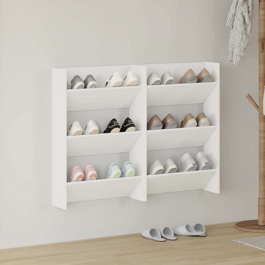 vidaXL Wall Shoe Cabinets 2 pcs  White 60x18x90 cm Engineered Wood