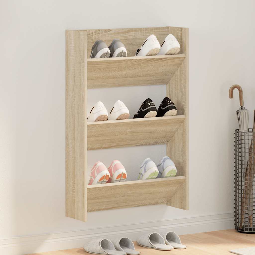 vidaXL Wall Shoe Cabinet Sonoma Oak 60x18x90 cm Engineered Wood