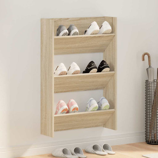 vidaXL Wall Shoe Cabinet Sonoma Oak 60x18x90 cm Engineered Wood