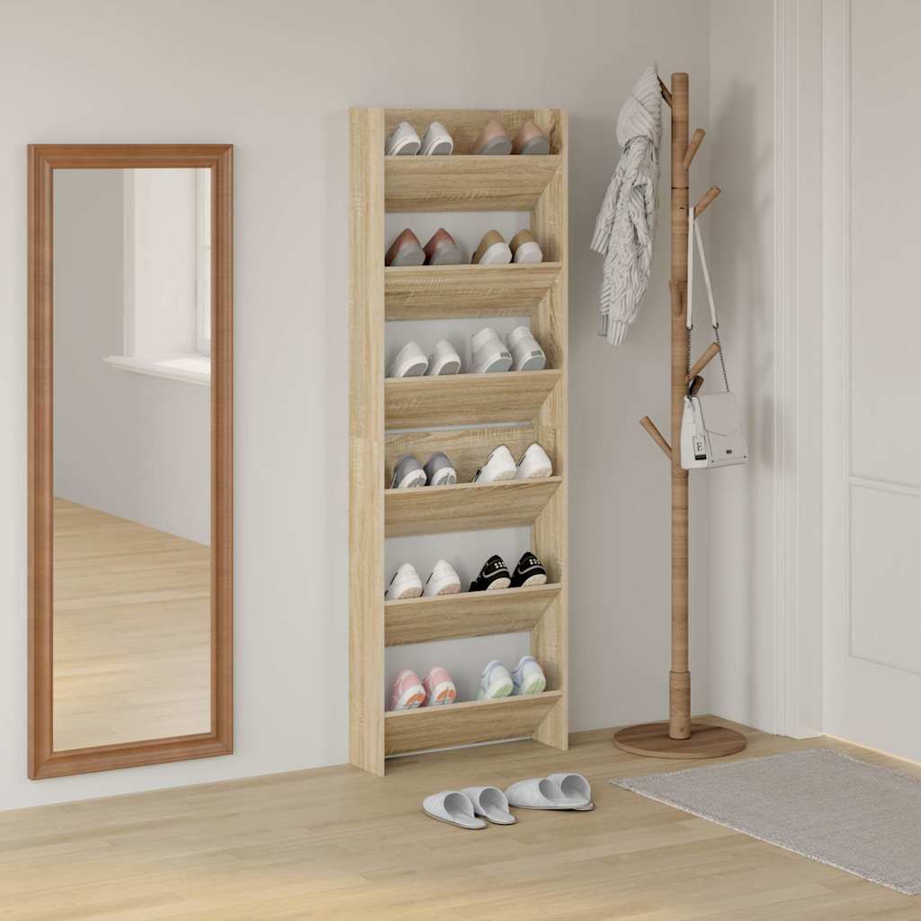 vidaXL Wall Shoe Cabinets 2 pcs Sonoma Oak 60x18x90cm Engineered Wood