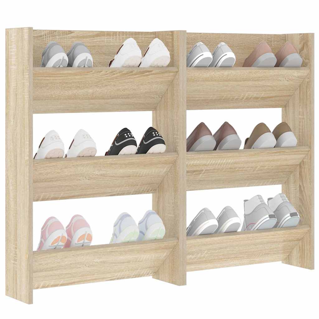 vidaXL Wall Shoe Cabinets 2 pcs Sonoma Oak 60x18x90cm Engineered Wood