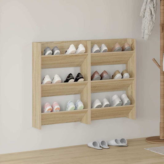 vidaXL Wall Shoe Cabinets 2 pcs  Sonoma Oak 60x18x90 cm Engineered Wood