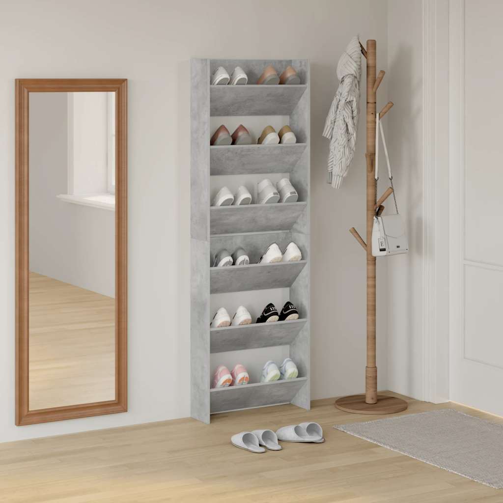 vidaXL Wall Shoe Cabinets 2 pcs  Concrete Grey 60x18x90 cm Engineered Wood