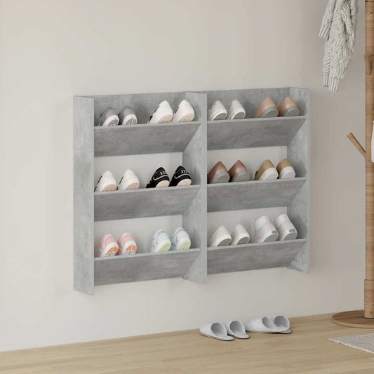 vidaXL Wall Shoe Cabinets 2 pcs  Concrete Grey 60x18x90 cm Engineered Wood
