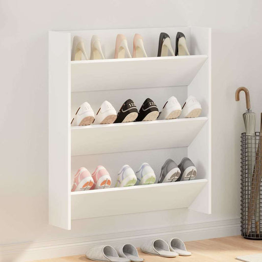vidaXL Wall Shoe Cabinet White 80x18x90 cm Engineered Wood