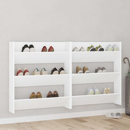 vidaXL Wall Shoe Cabinets 2 pcs  White 80x18x90 cm Engineered Wood