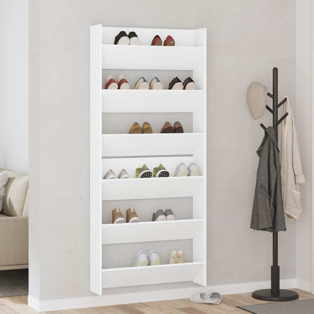 vidaXL Wall Shoe Cabinets 2 pcs  White 80x18x90 cm Engineered Wood