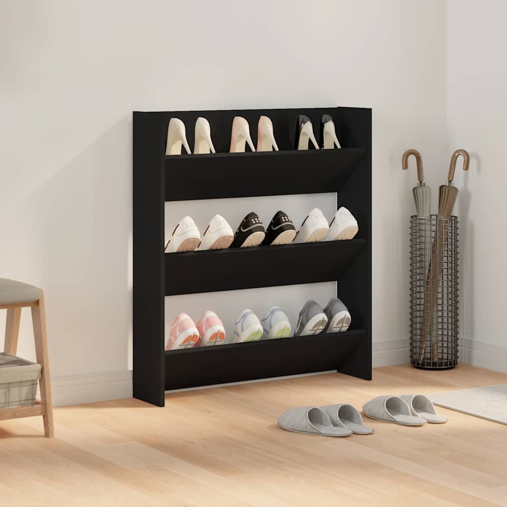 vidaXL Wall Shoe Cabinet | Black | Engineered wood | Medium