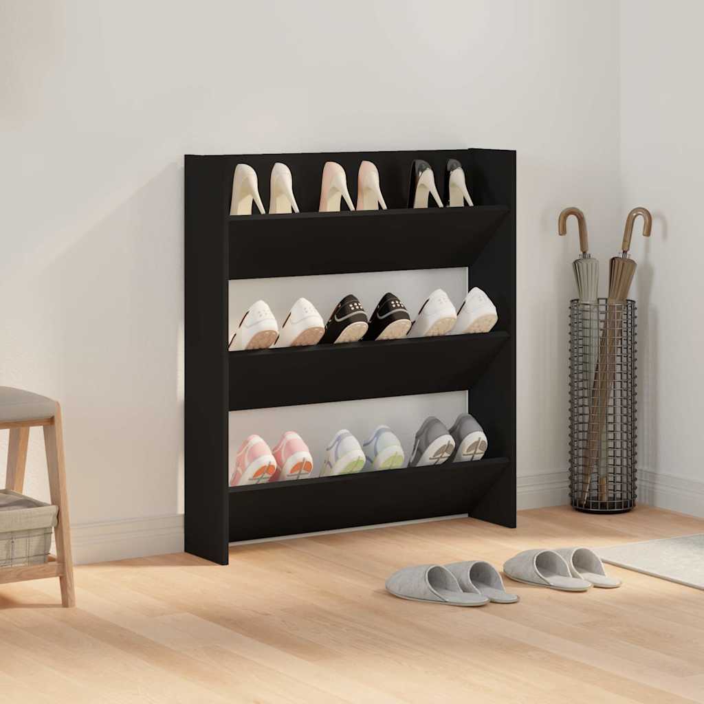 vidaXL Wall Shoe Cabinet Black 80x18x90 cm Engineered Wood