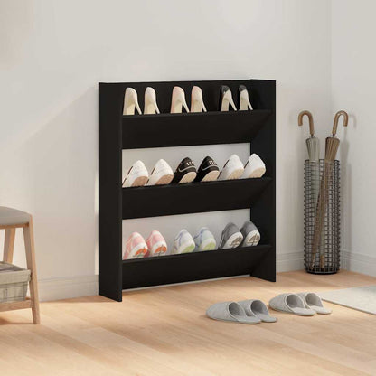 vidaXL Wall Shoe Cabinet Black 80x18x90 cm Engineered Wood
