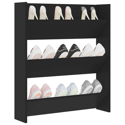 vidaXL Wall Shoe Cabinet Black 80x18x90 cm Engineered Wood