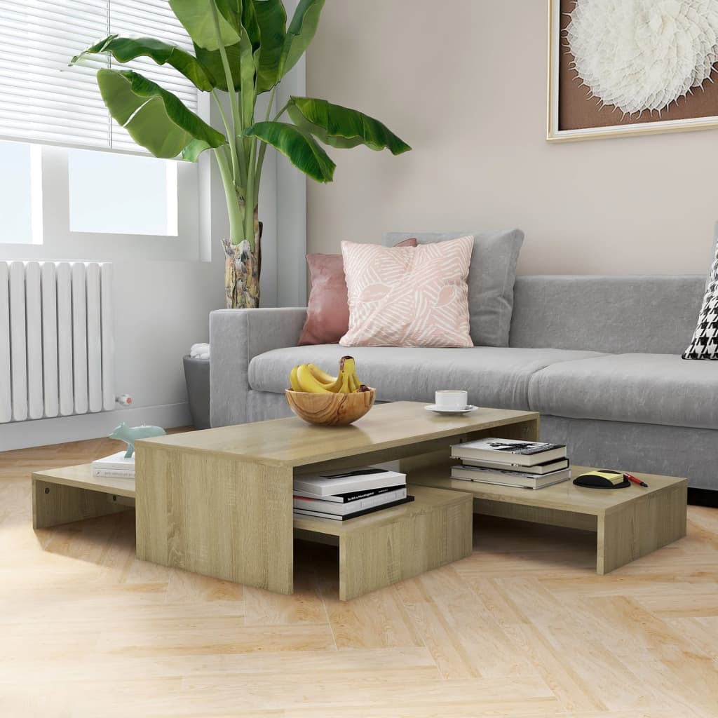 vidaXL Nesting Coffee Table Set Sonoma Oak 100x100x26.5 cm