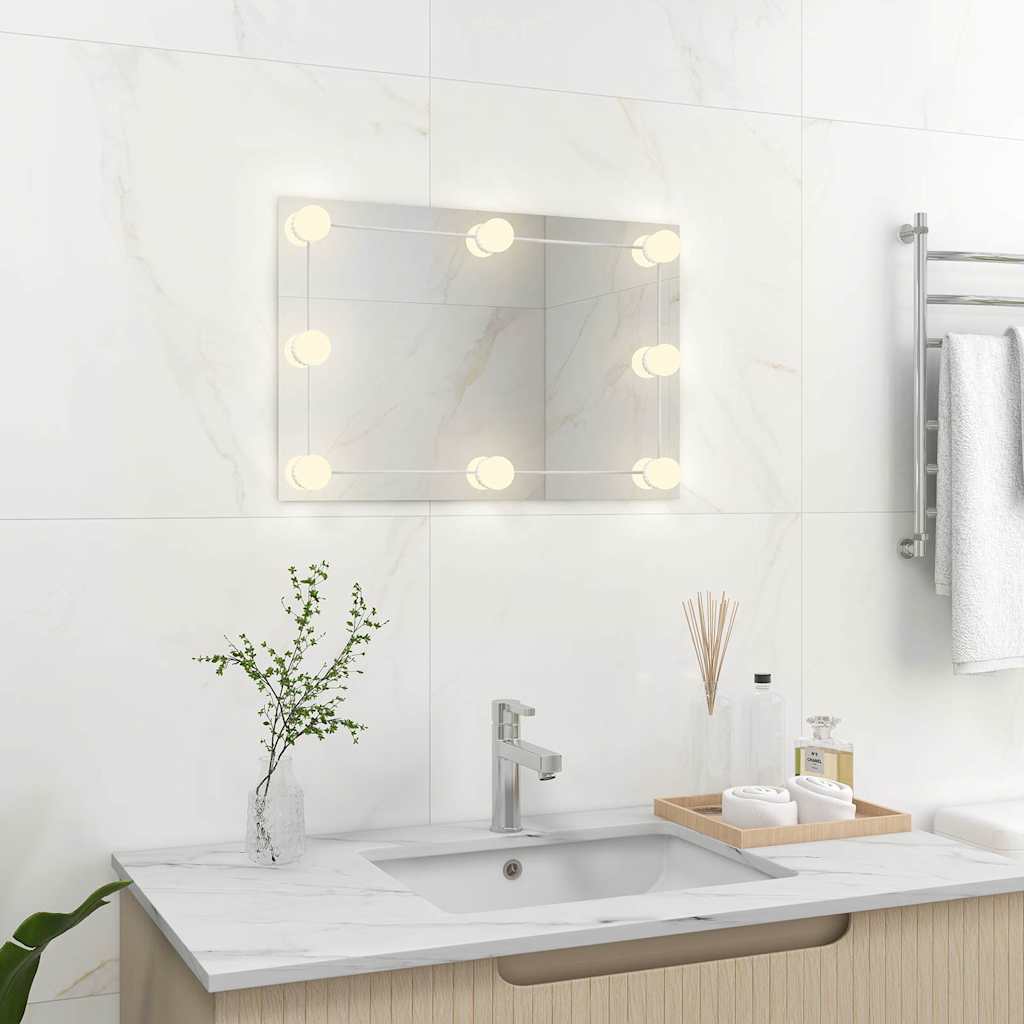 vidaXL Wall Mirror with LED Lights Rectangular Glass