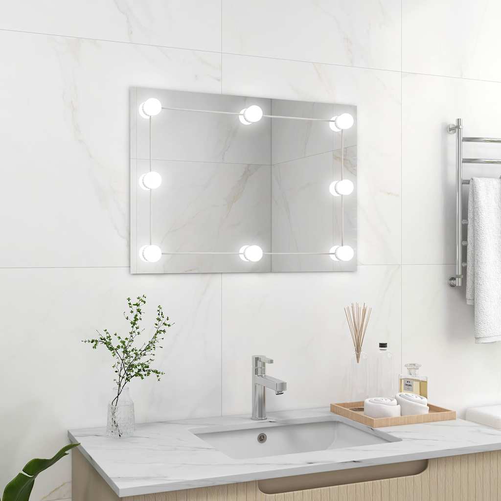 vidaXL Wall Frameless Mirror with LED Lights Rectangular Glass