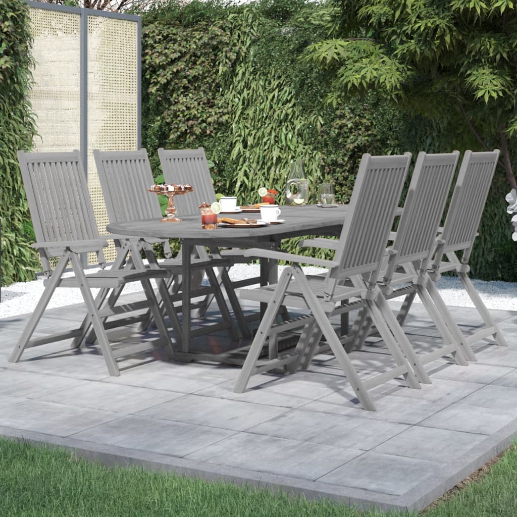 vidaXL Garden Dining Set | Grey | Solid acacia wood | Standard | Extendable