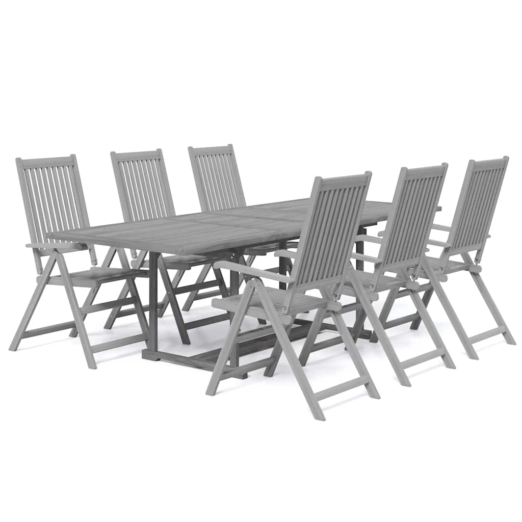 vidaXL Garden Dining Set | Grey | Solid acacia wood | 7-Piece | Foldable