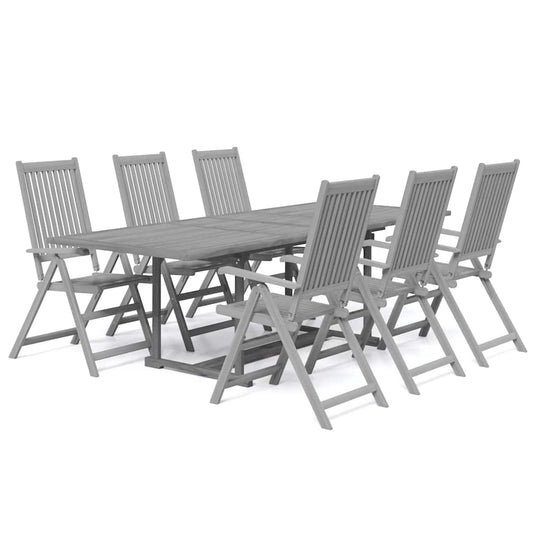 vidaXL Garden Dining Set | Grey | Solid acacia wood | 7-Piece | Foldable