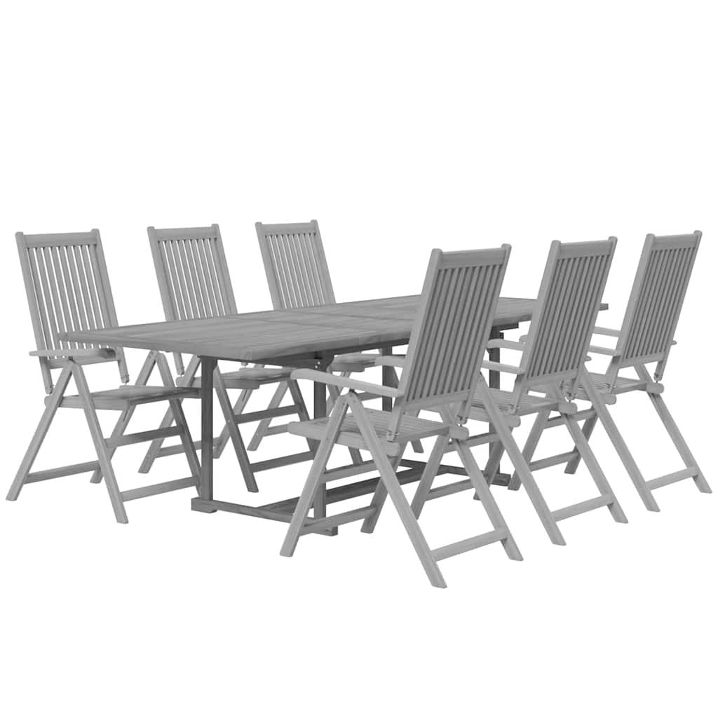 vidaXL Garden Dining Set | Grey | Solid acacia wood | 7-Piece | Foldable
