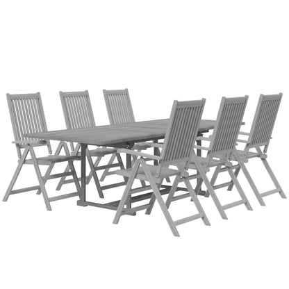 vidaXL Garden Dining Set | Grey | Solid acacia wood | 7-Piece | Foldable