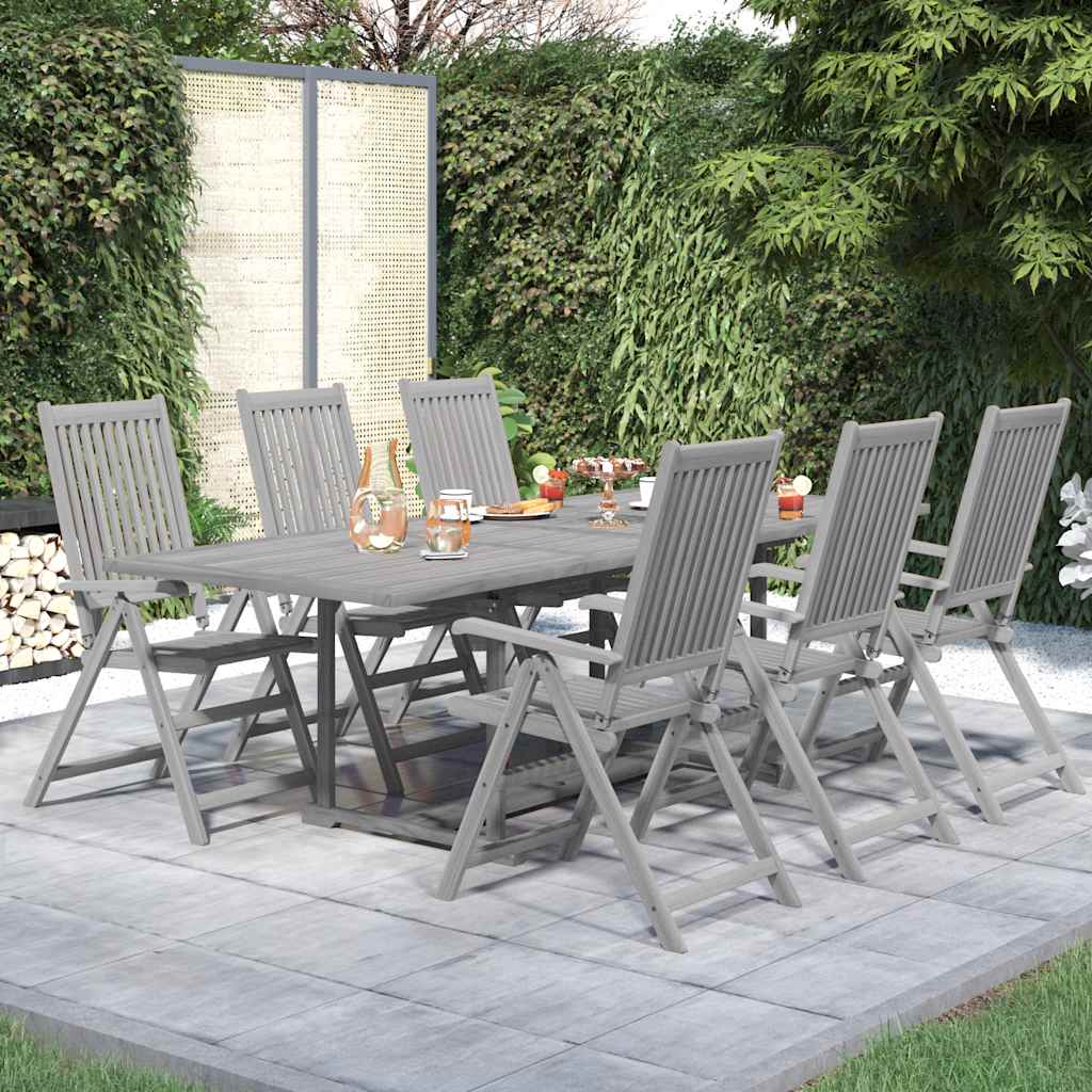 vidaXL Garden Dining Set | Grey | Solid acacia wood | 7-Piece | Foldable