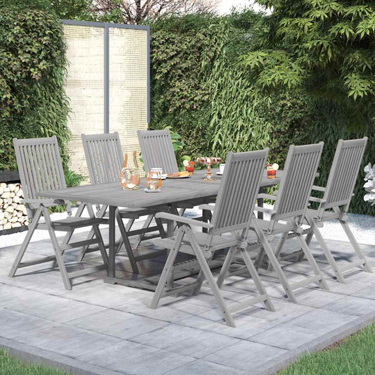 vidaXL Garden Dining Set | Grey | Solid acacia wood | 7-Piece | Foldable