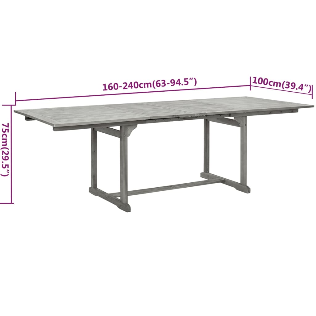 vidaXL Garden Dining Set | Grey | Solid acacia wood | Standard |  Extendable