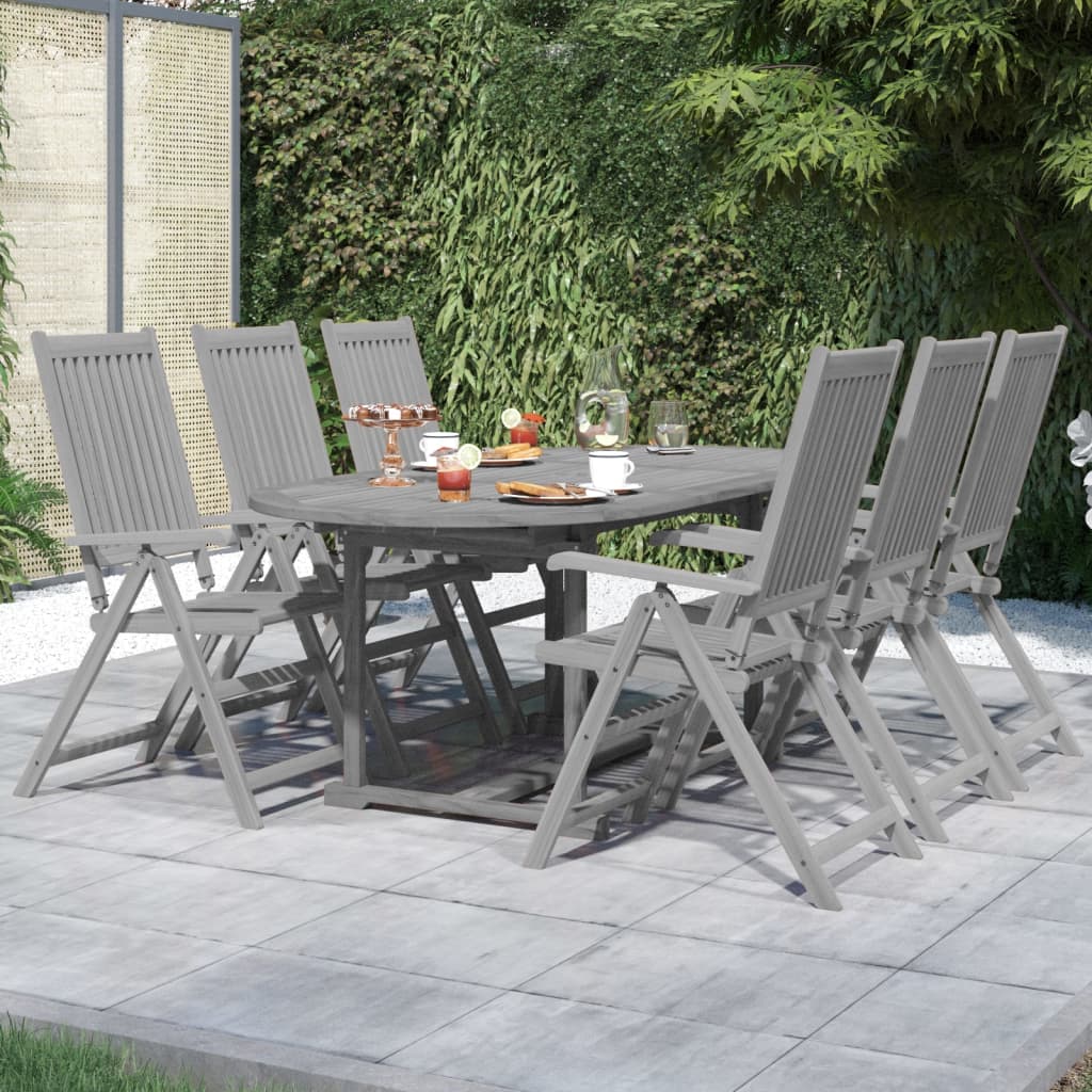 vidaXL Garden Dining Set | Grey | Solid acacia wood | Large |  Foldable