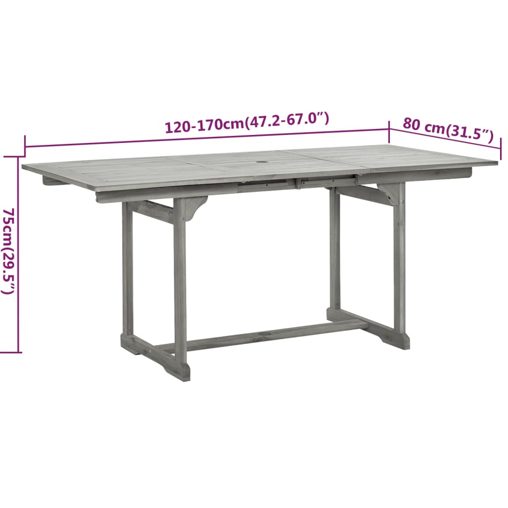 vidaXL Garden Dining Set | Grey | Solid Acacia wood | Standard | Extendable