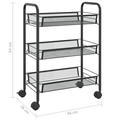 vidaXL 3-Tier Kitchen Trolley Black 46x26x64 cm Iron
