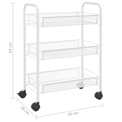 vidaXL 3-Tier Kitchen Trolley White 46x26x64 cm Iron