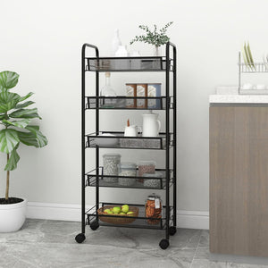 vidaXL 5-Tier Kitchen Trolley Black 46x26x105 cm Iron