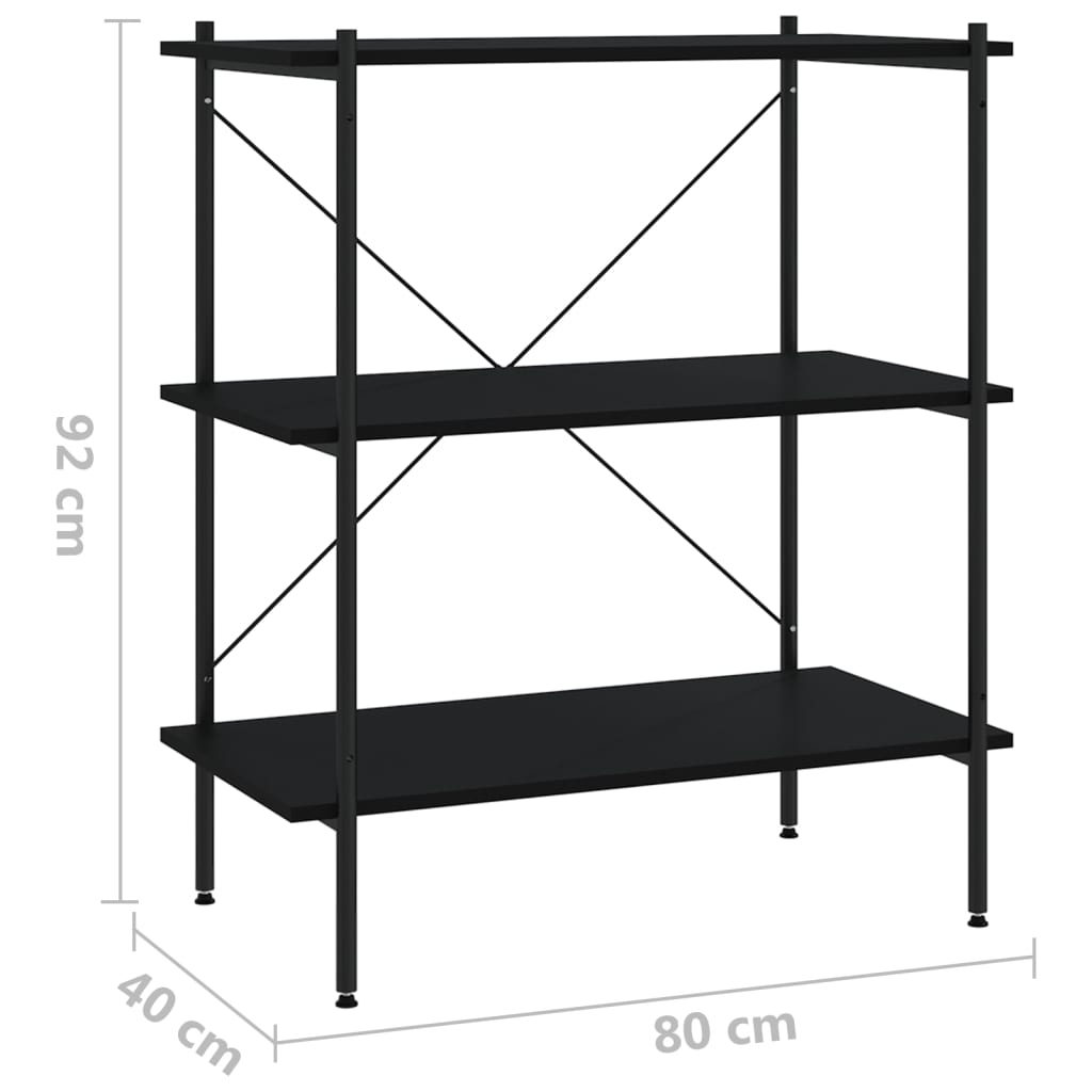 vidaXL 3-Tier Shelving Unit Black 80x40x92 cm