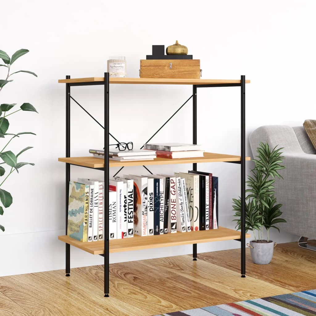 vidaXL 3-Tier Shelving Unit Black and Oak 80x40x92 cm