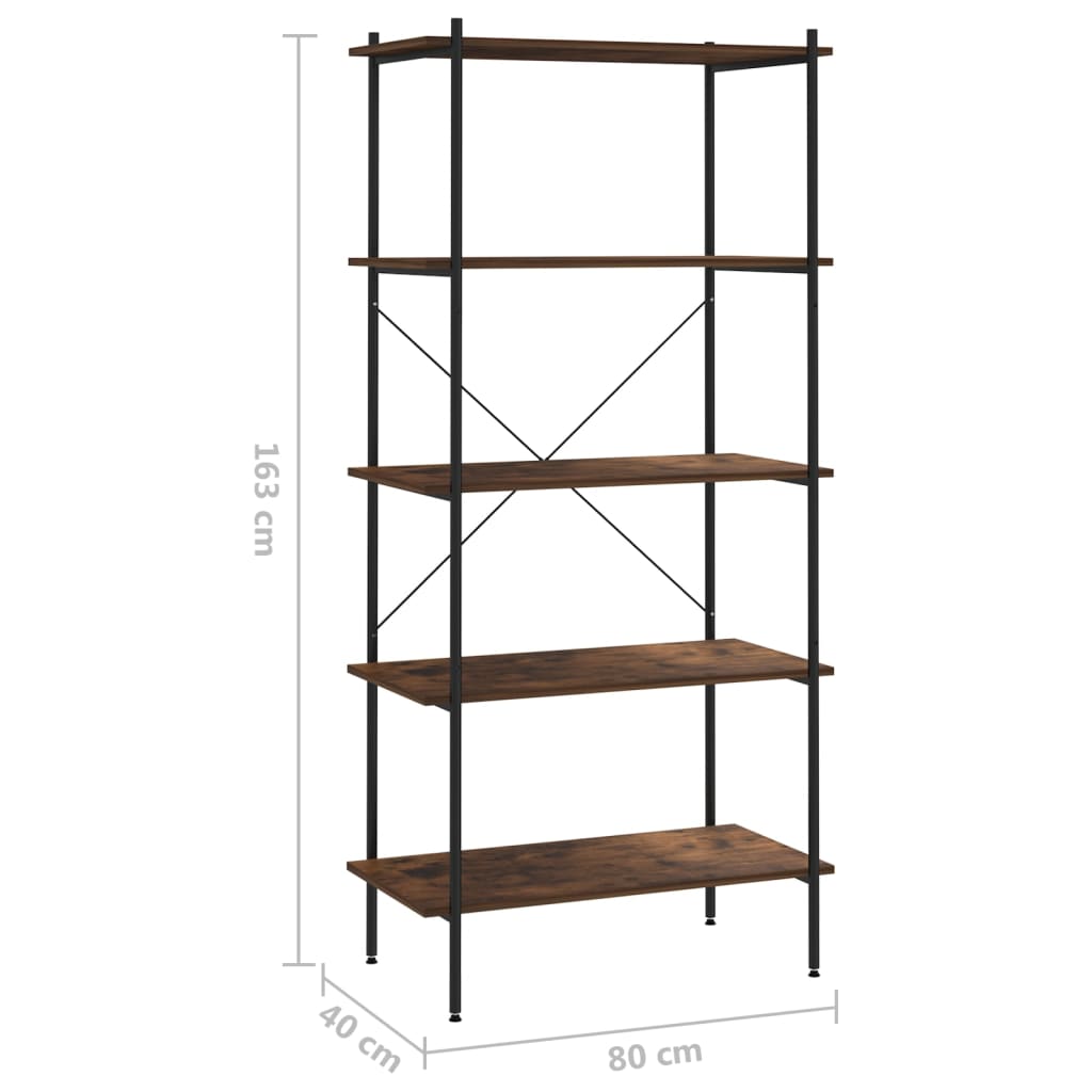 vidaXL 5-Tier Shelving Unit Black and Dark Wood 80x40x163 cm