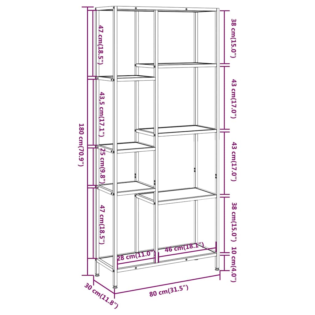 vidaXL Book Shelf 80x30x180 cm Steel and Engineered Wood