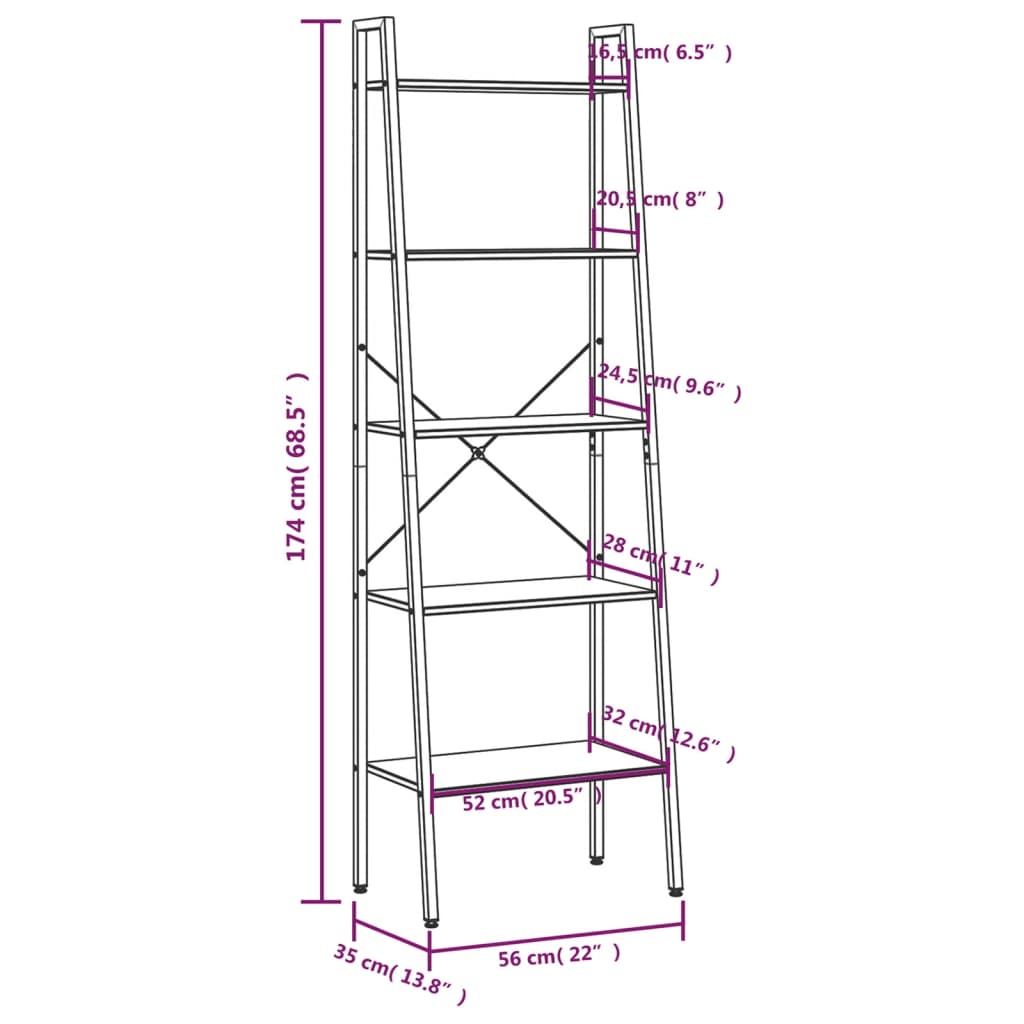 vidaXL 5-Tier Standing Shelf Light Brown and Black 56x35x174 cm