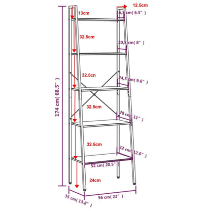 vidaXL 5-Tier Standing Shelf Dark Brown and Black 56x35x174 cm