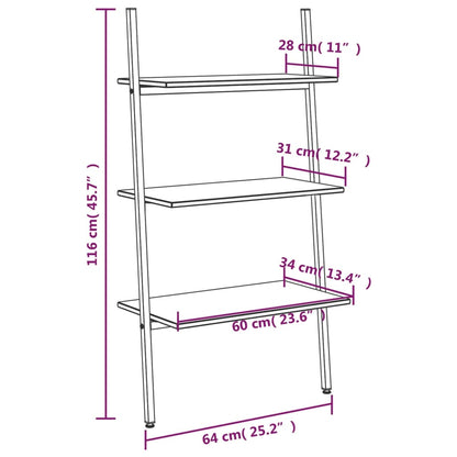 vidaXL 3-Tier Leaning Shelf Black 64x34x116 cm