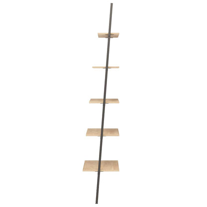 vidaXL 5-Tier Leaning Shelf Light Brown and Black 64x34x185,5 cm