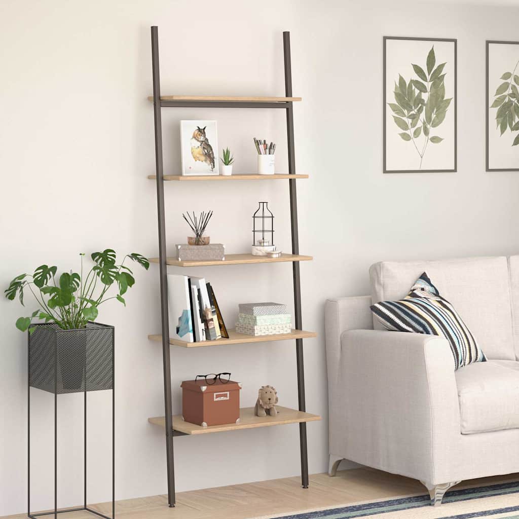 vidaXL 5-Tier Leaning Shelf Light Brown and Black 64x34x185,5 cm