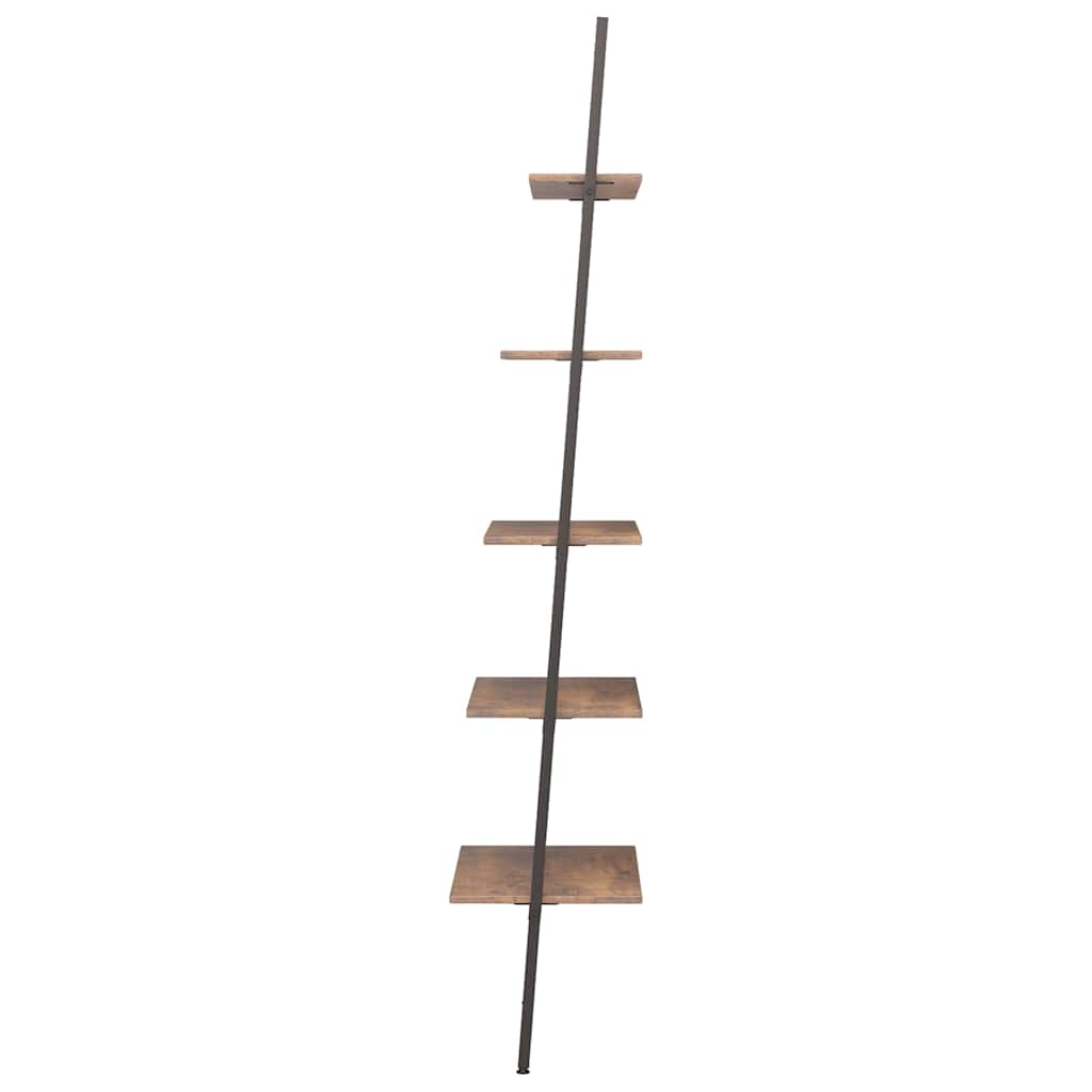 vidaXL 5-Tier Leaning Shelf Dark Brown and Black 64x34x185,5 cm