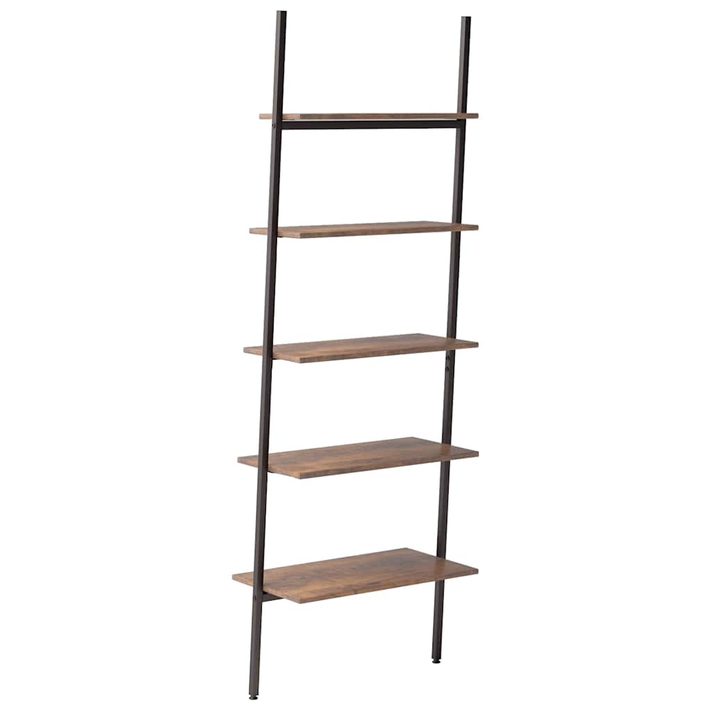 vidaXL 5-Tier Leaning Shelf Dark Brown and Black 64x34x185,5 cm